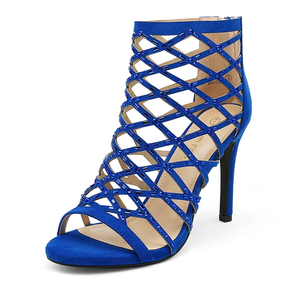Strappy Stiletto Rhinestone Sandals - ROYAL BLUE -  0